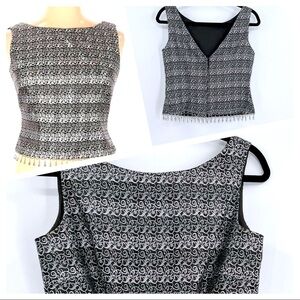 Cachet beaded hem metallic formal sleeveless crop top blouse black silver sz 10